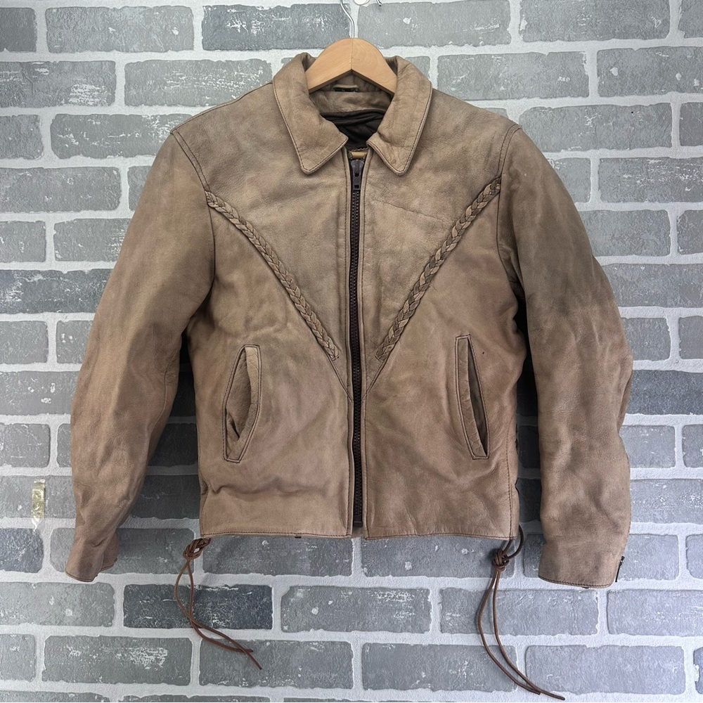 Vintage Hudson Leather Brown Distressed Braided Jacket‎ Size Small